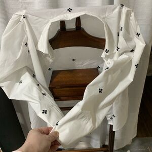 White Shirt with Black Floral Embroidery